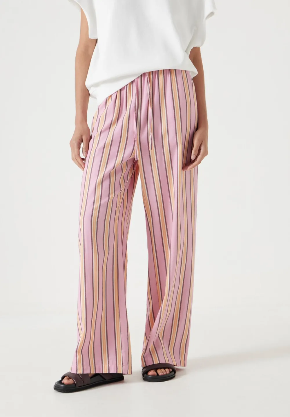 hush Trousers|Cotton Stripe Trousers Pink Stripe