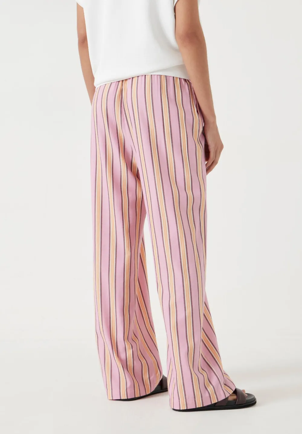 hush Trousers|Cotton Stripe Trousers Pink Stripe