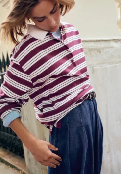 hush Sweatshirts & Hoodies|Cotton Striped Polo Top Brown Stripe