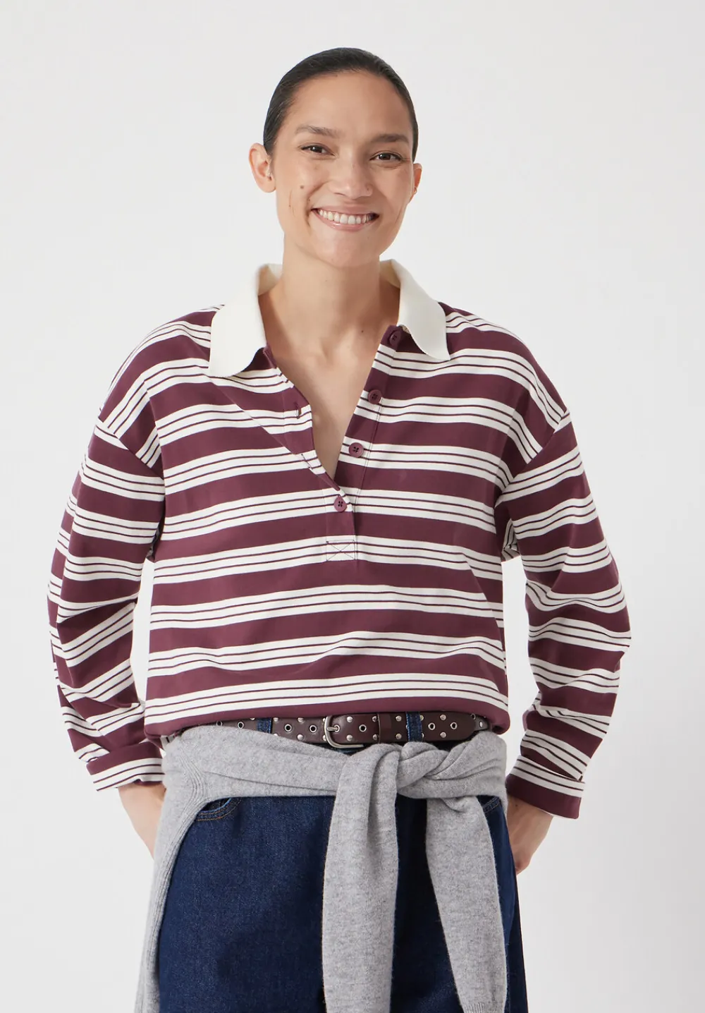 hush Sweatshirts & Hoodies|Cotton Striped Polo Top Brown Stripe
