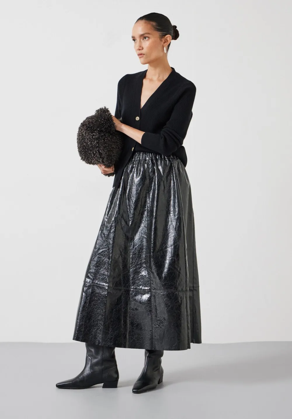 hush Skirts|Crackled Patent Skirt Black