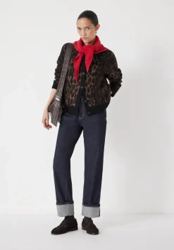hush Jumpers & Cardigans|Crew Neck Animal Jacquard Cardigan with Mohair Brown Animal