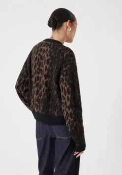 hush Jumpers & Cardigans|Crew Neck Animal Jacquard Cardigan with Mohair Brown Animal