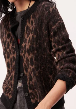 hush Jumpers & Cardigans|Crew Neck Animal Jacquard Cardigan with Mohair Brown Animal