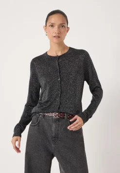 hush Jumpers & Cardigans|Crew Neck Slim Fit Metallic Cardigan Silver Metallic