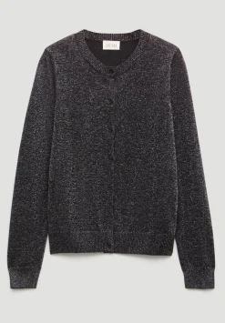 hush Jumpers & Cardigans|Crew Neck Slim Fit Metallic Cardigan Silver Metallic