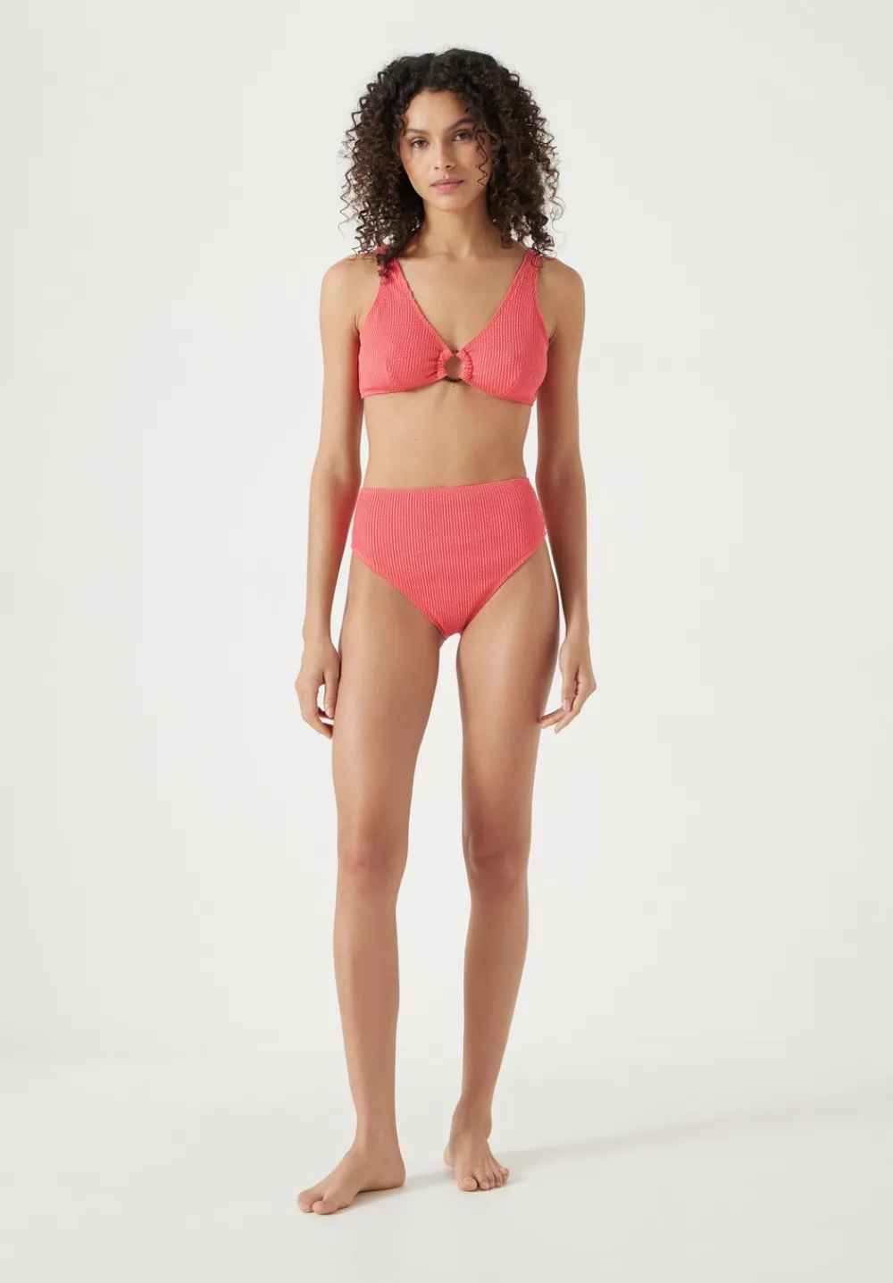 hush Swimwear & Beachwear|Crinkle Ring Bikini Top Coral Pink