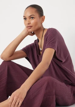 hush Trousers|Crinkle Wide Leg Cropped Trousers Wine Red