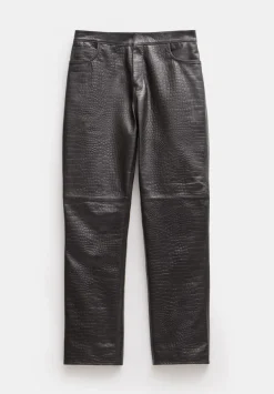 hush Trousers|Crocodile Embossed Leather Trousers Dark Brown