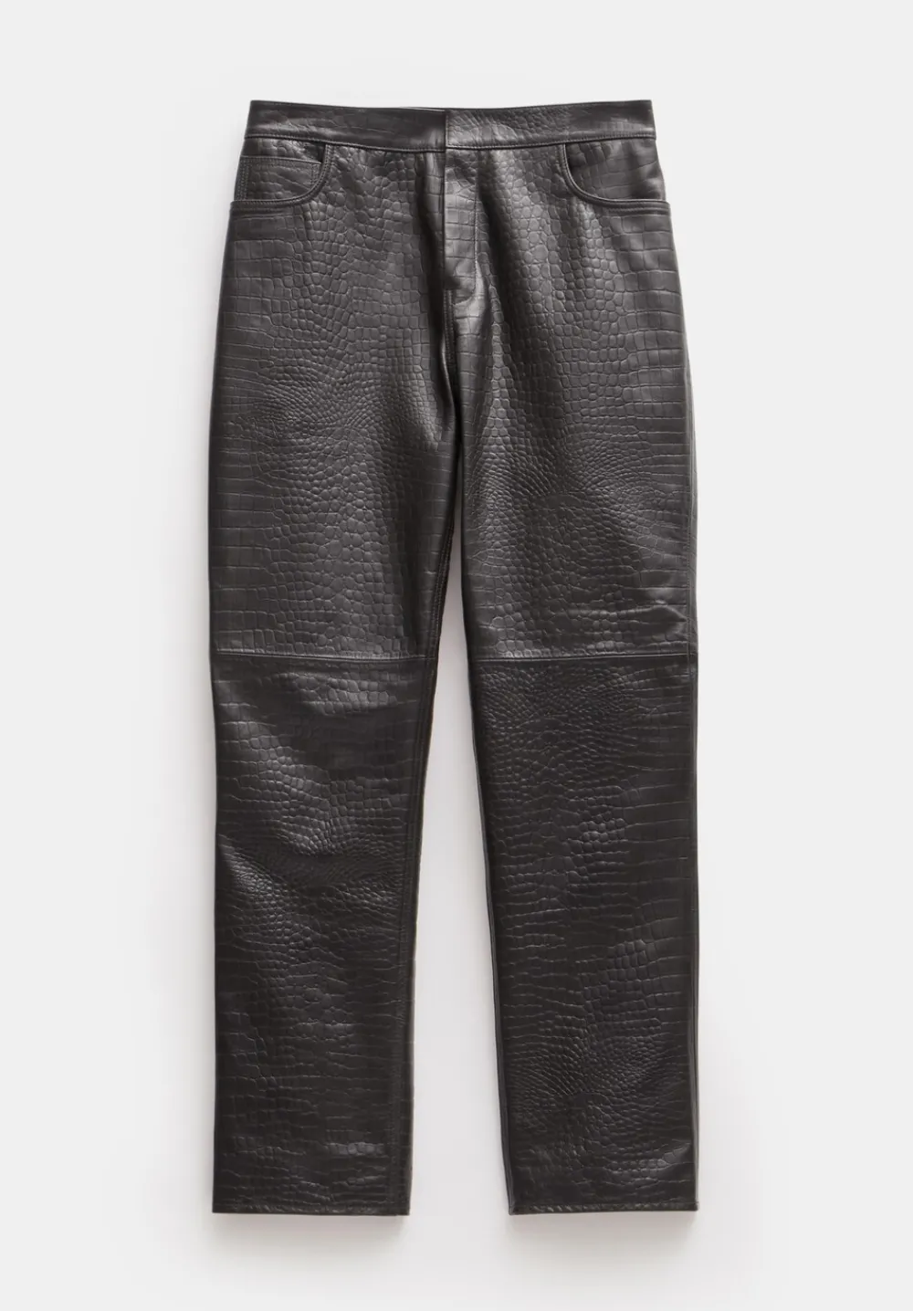 hush Trousers|Crocodile Embossed Leather Trousers Dark Brown