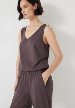 hush Jumpsuits|Dresses|Cropped Jersey Jumpsuit Raisin Brown