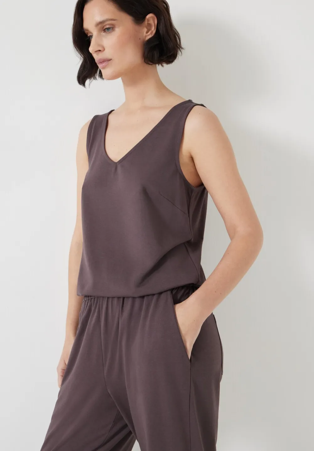 hush Jumpsuits|Dresses|Cropped Jersey Jumpsuit Raisin Brown