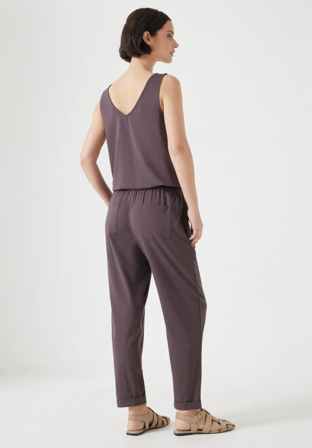 hush Jumpsuits|Dresses|Cropped Jersey Jumpsuit Raisin Brown