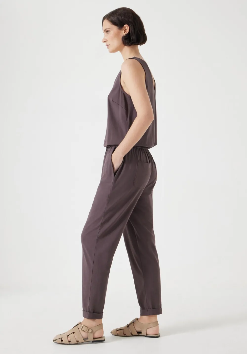 hush Jumpsuits|Dresses|Cropped Jersey Jumpsuit Raisin Brown