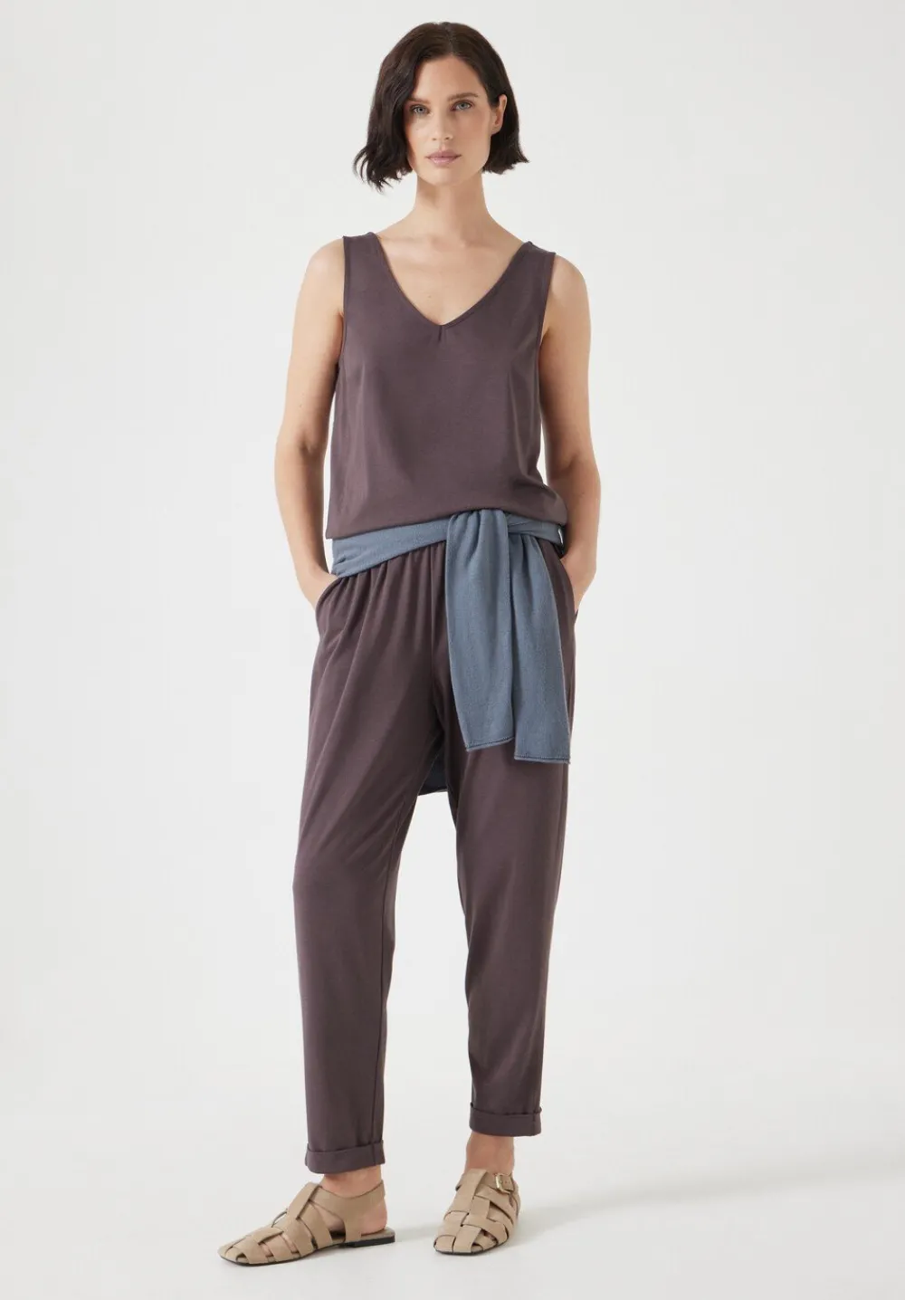 hush Jumpsuits|Dresses|Cropped Jersey Jumpsuit Raisin Brown