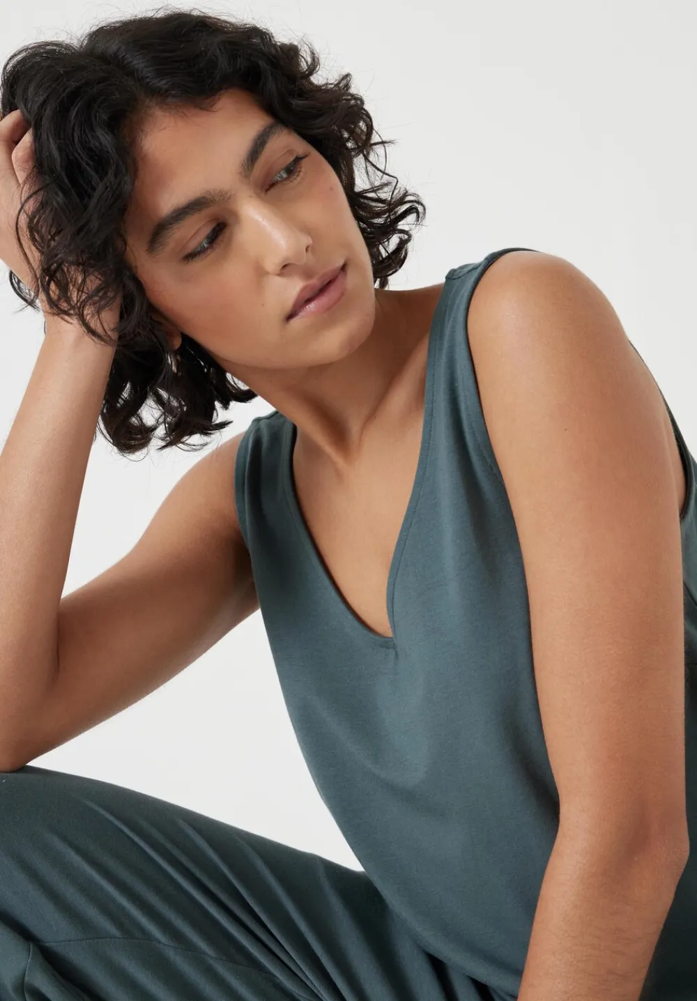 hush Jumpsuits|Dresses|Cropped Jersey Jumpsuit Dark Sage Green