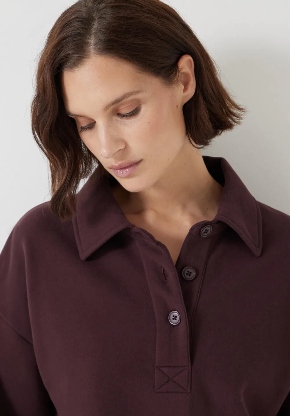 hush Sweatshirts & Hoodies|Cropped Polo Sweatshirt Fudge Brown