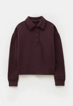 hush Sweatshirts & Hoodies|Cropped Polo Sweatshirt Fudge Brown