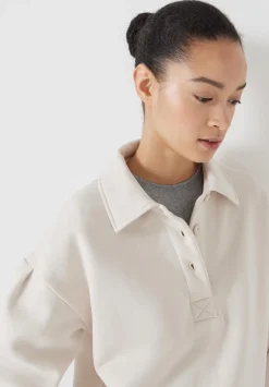 hush Sweatshirts & Hoodies|Cropped Polo Sweatshirt Stone White