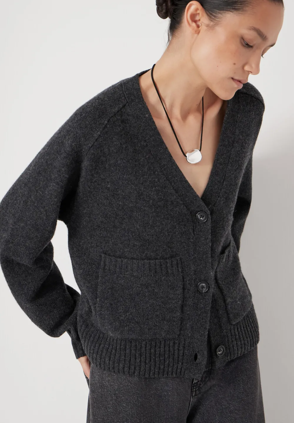 hush Jumpers & Cardigans|Daisy Merino Wool V Neck Cardigan Charcoal Grey Marl