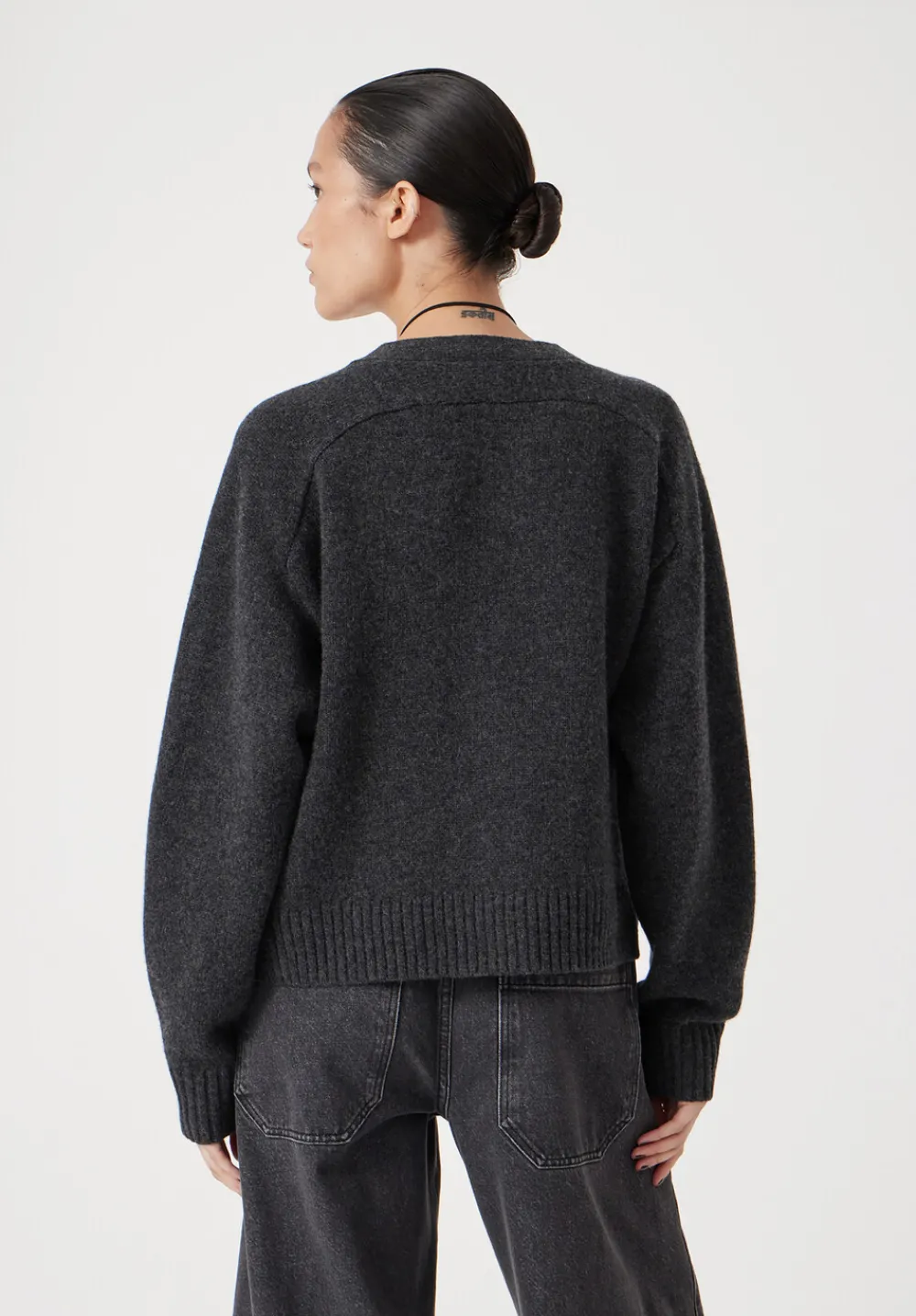 hush Jumpers & Cardigans|Daisy Merino Wool V Neck Cardigan Charcoal Grey Marl