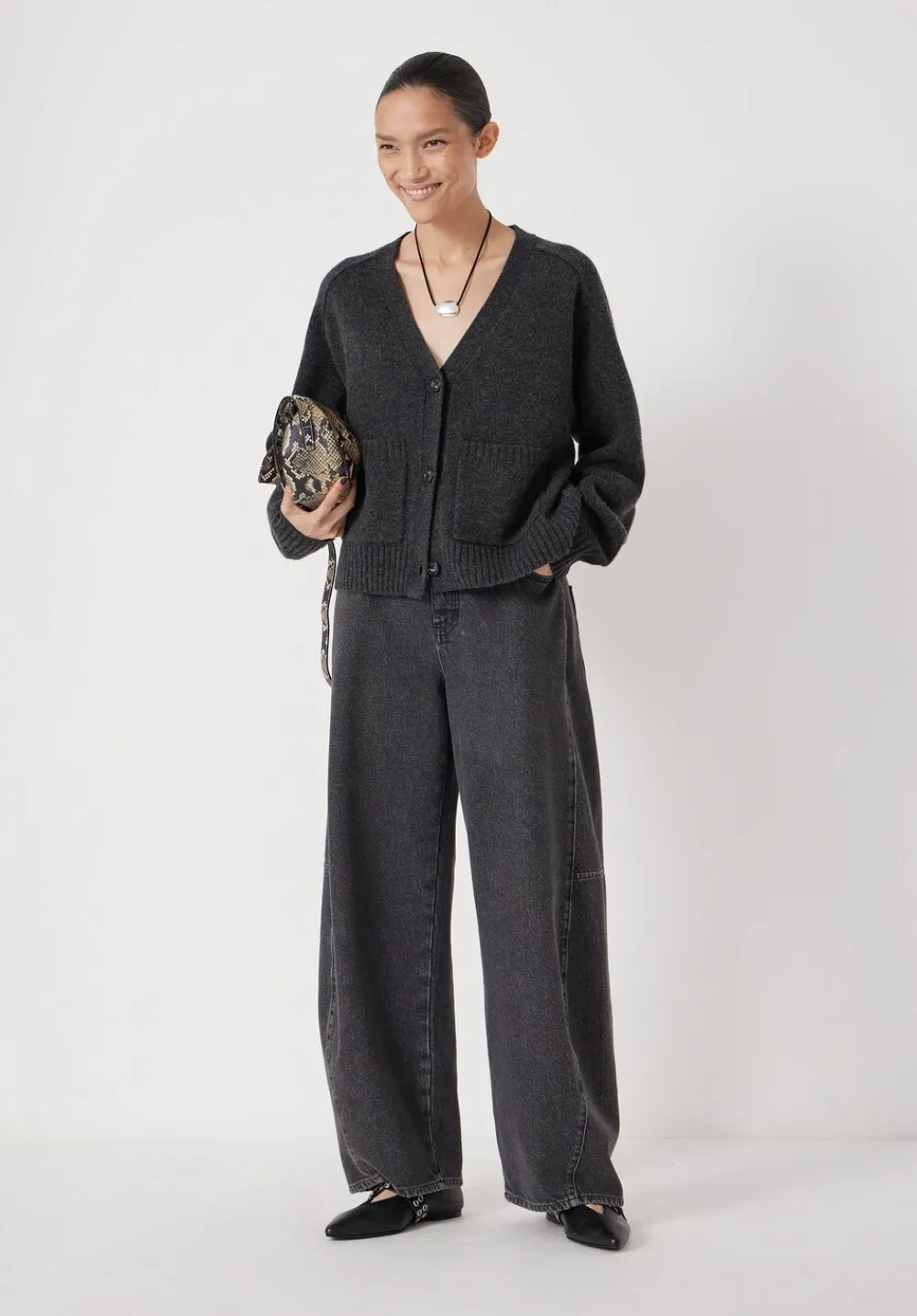 hush Jumpers & Cardigans|Daisy Merino Wool V Neck Cardigan Charcoal Grey Marl
