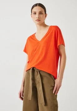 hush Tops & T-Shirts|Danny Linen V-Neck T-Shirt Red