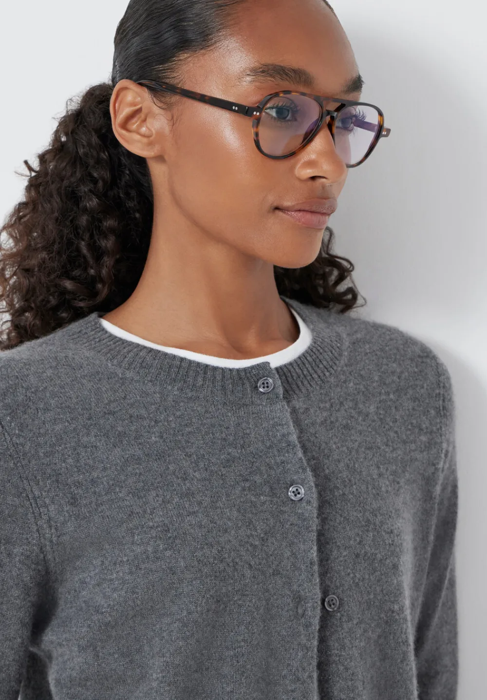 hush Jumpers & Cardigans|Daphne Cashmere Button Through Slim Cardigan Charcoal Marl