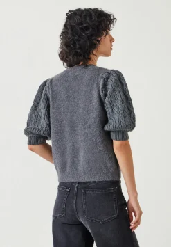 hush Tops & T-Shirts|Demi Puff Cable Sleeve Knitted Top Mid Grey Marl