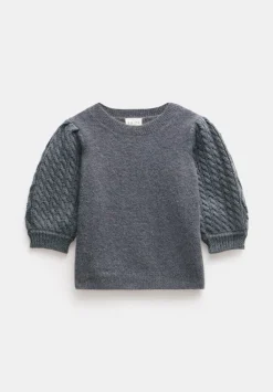 hush Tops & T-Shirts|Demi Puff Cable Sleeve Knitted Top Mid Grey Marl