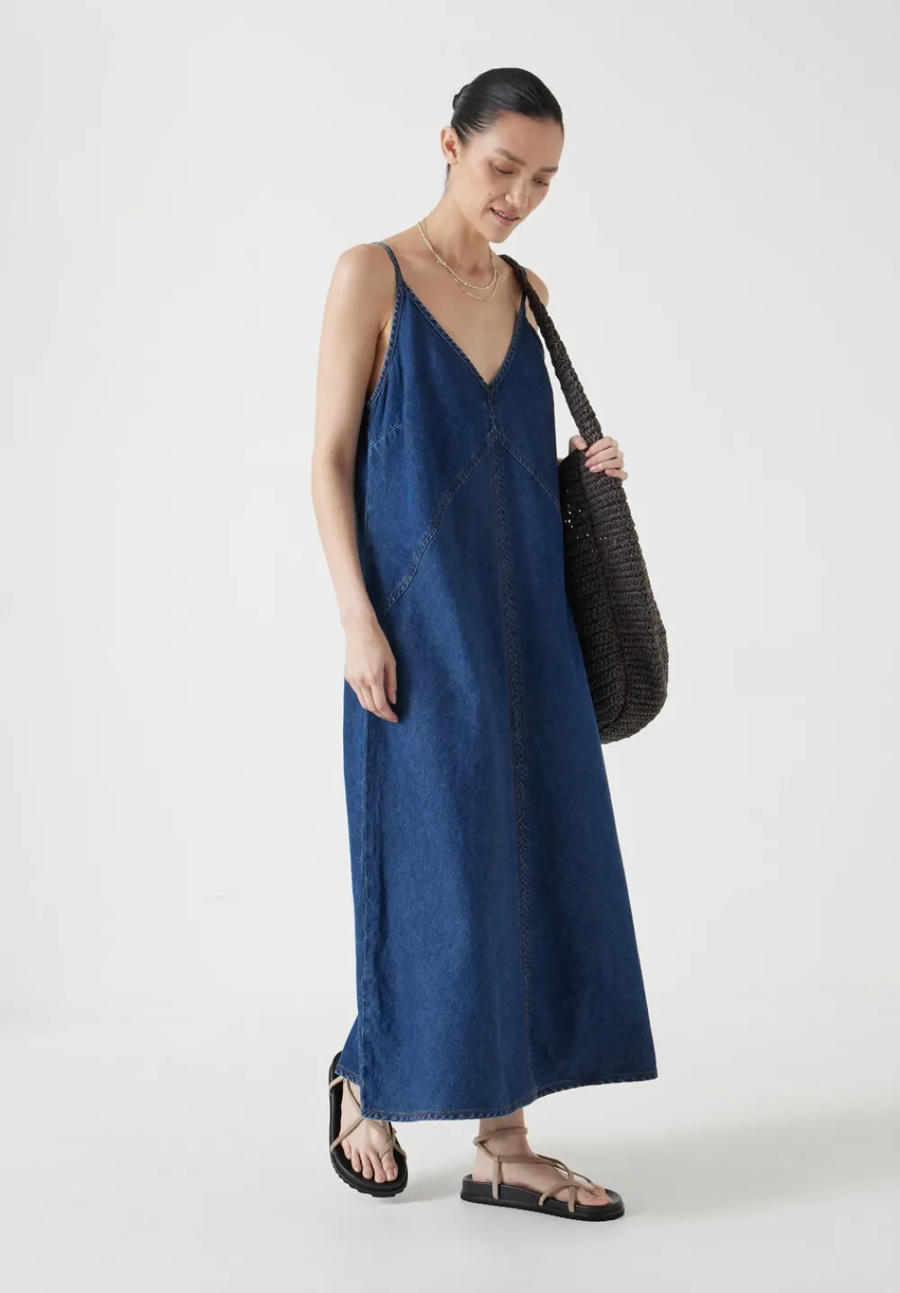 hush Dresses|Denim Maxi Slip Dress Mid Authentic Wash