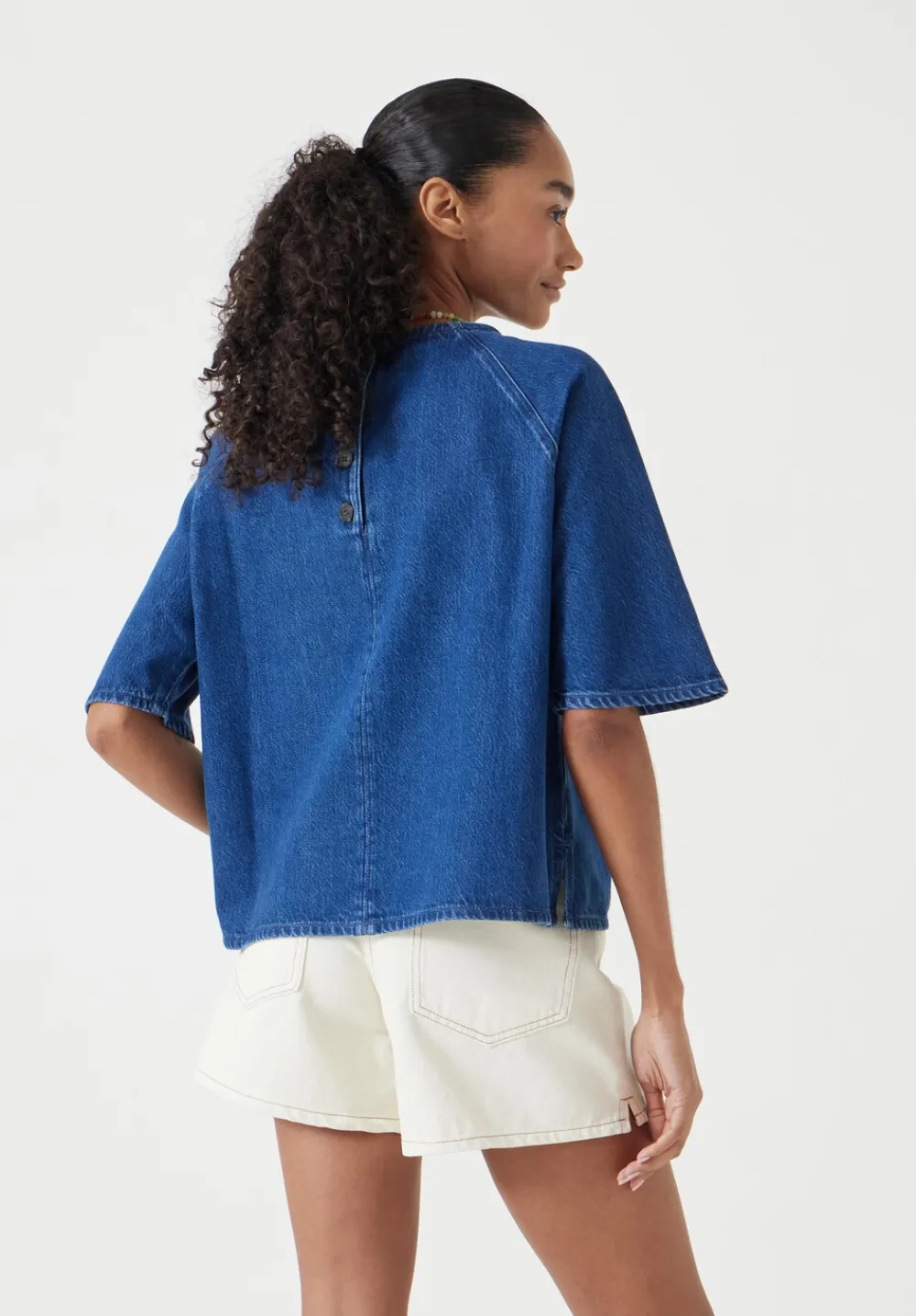 hush Tops & T-Shirts|Denim Raglan Tee Denim Blue