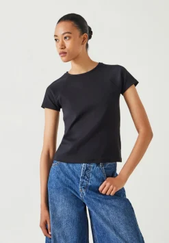 hush Tops & T-Shirts|Deven Ribbed Fitted T-Shirt Black