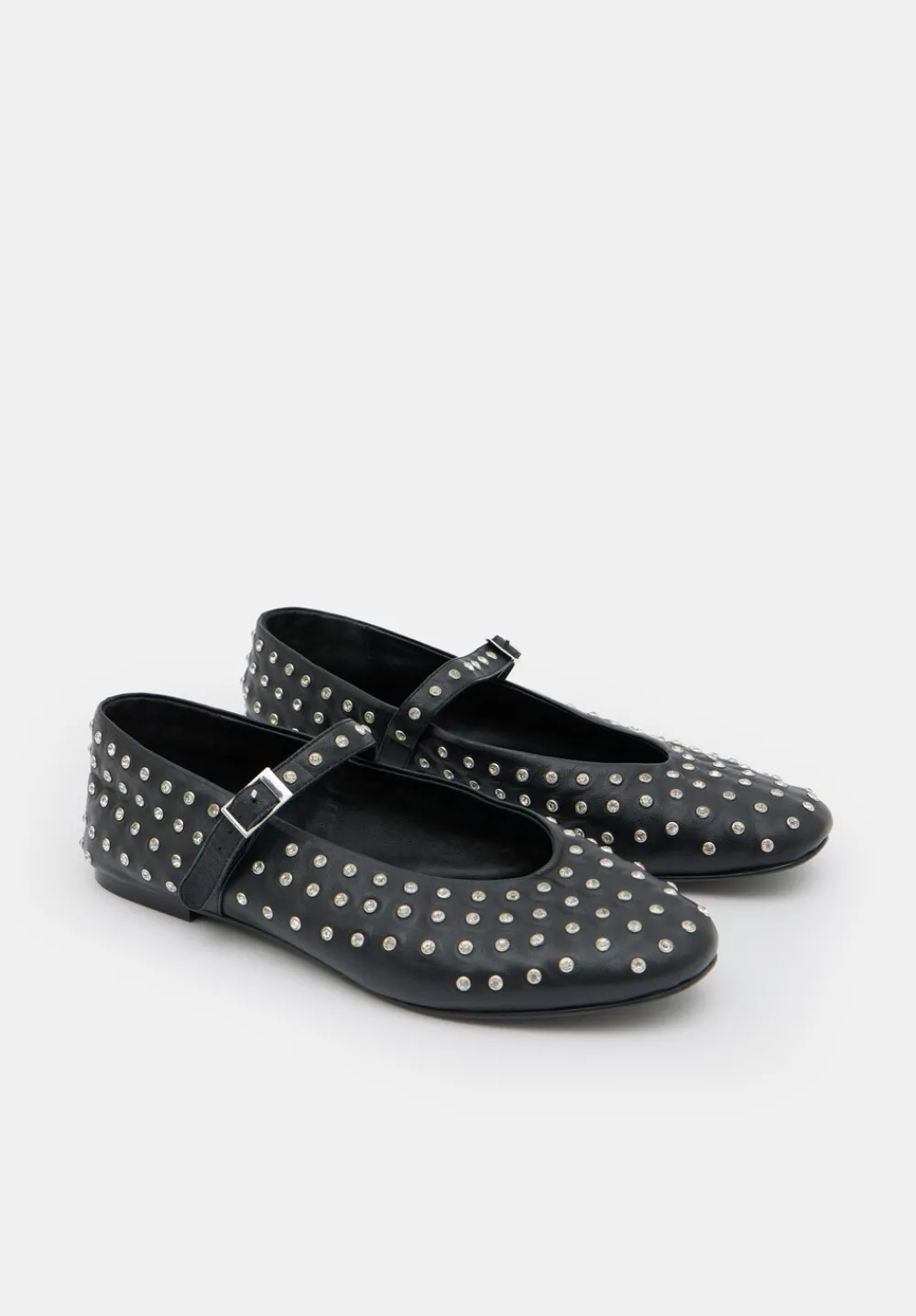 hush Flats|Diamante Studded Leather Mary Jane Flats Black