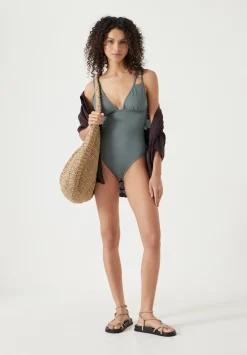 hush Swimwear & Beachwear|Dina Double Strap Textured Swimsuit Balsam Green