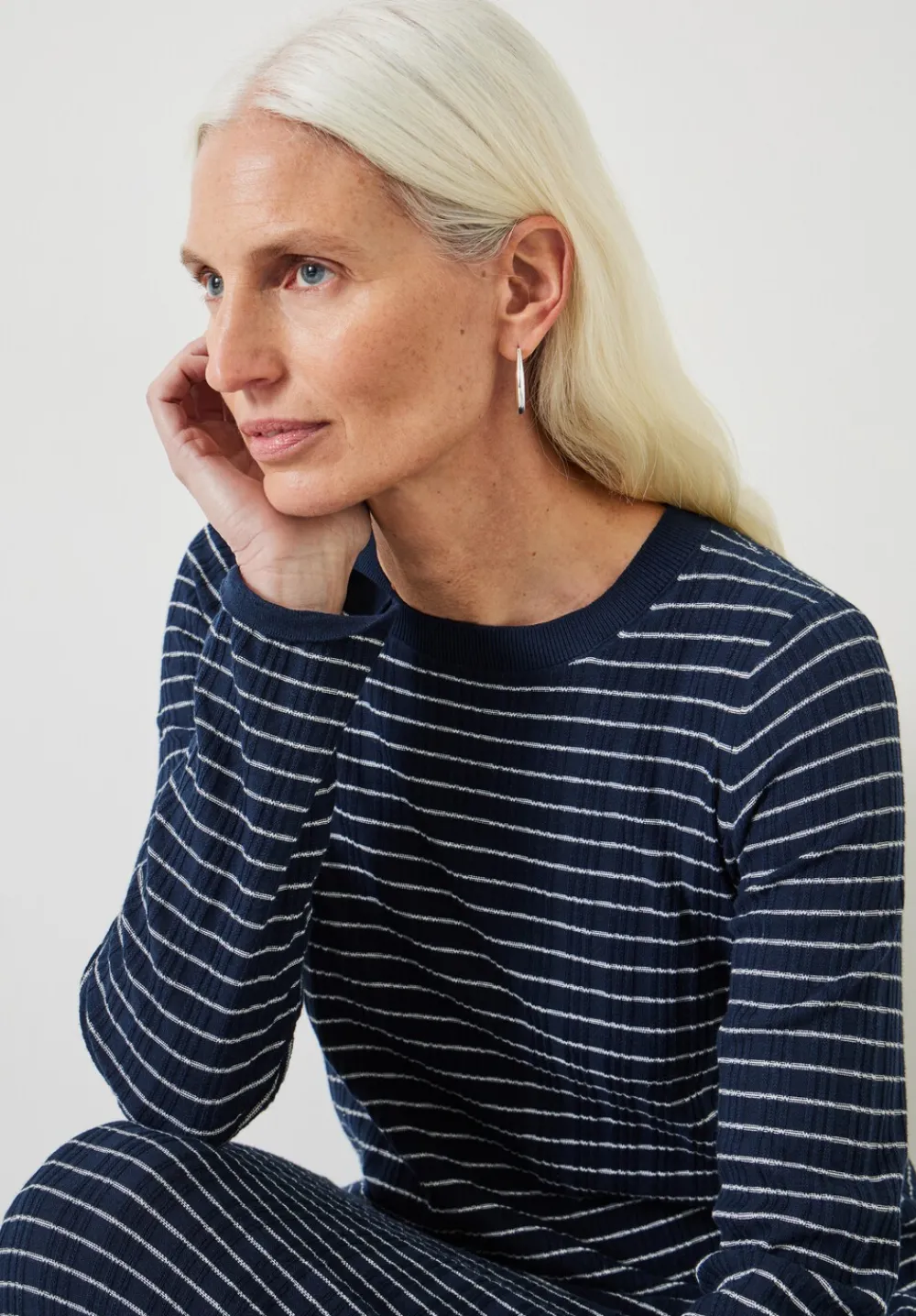 hush Dresses|Dixie Cotton Striped Knitted Dress Midnight Navy / Ecru