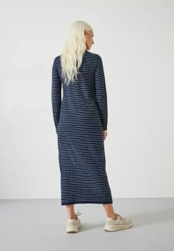 hush Dresses|Dixie Cotton Striped Knitted Dress Midnight Navy / Ecru