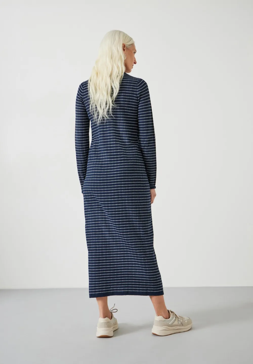 hush Dresses|Dixie Cotton Striped Knitted Dress Midnight Navy / Ecru