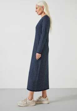 hush Dresses|Dixie Cotton Striped Knitted Dress Midnight Navy / Ecru