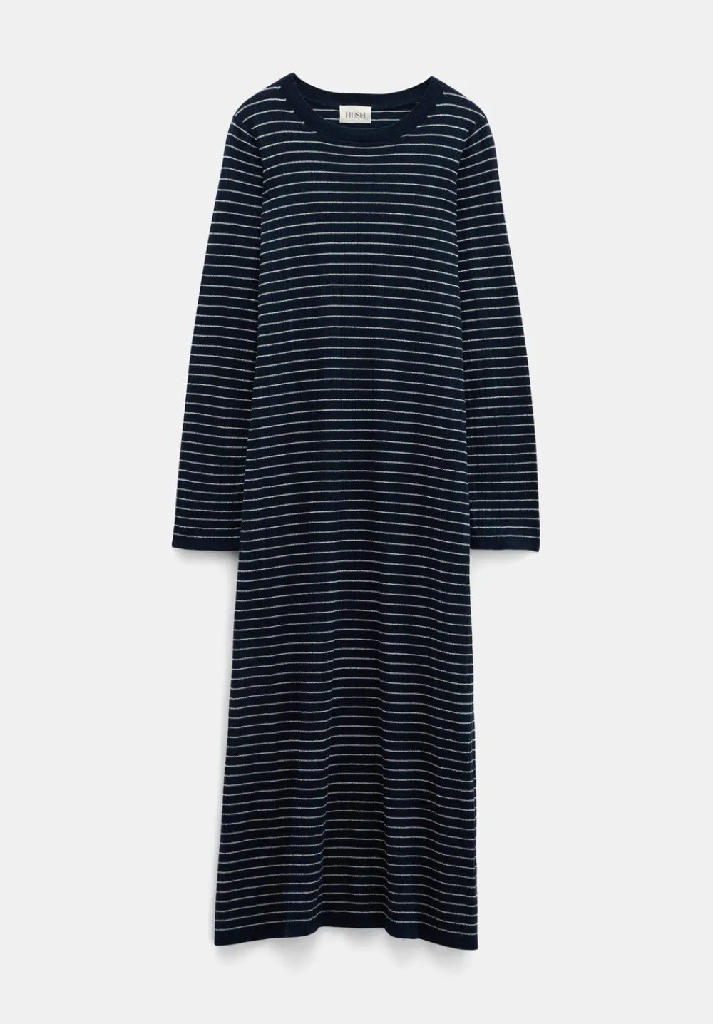 hush Dresses|Dixie Cotton Striped Knitted Dress Midnight Navy / Ecru