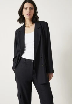 hush Jackets & Coats|Double Breasted Pinstripe Wool Blend Blazer Midnight Navy