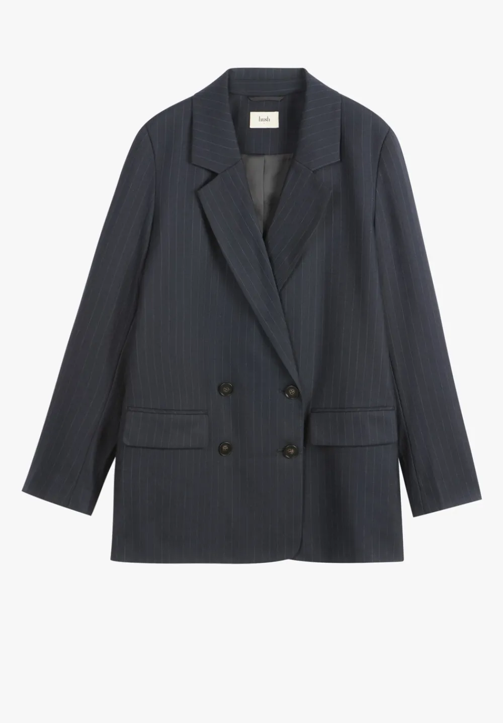hush Jackets & Coats|Double Breasted Pinstripe Wool Blend Blazer Midnight Navy