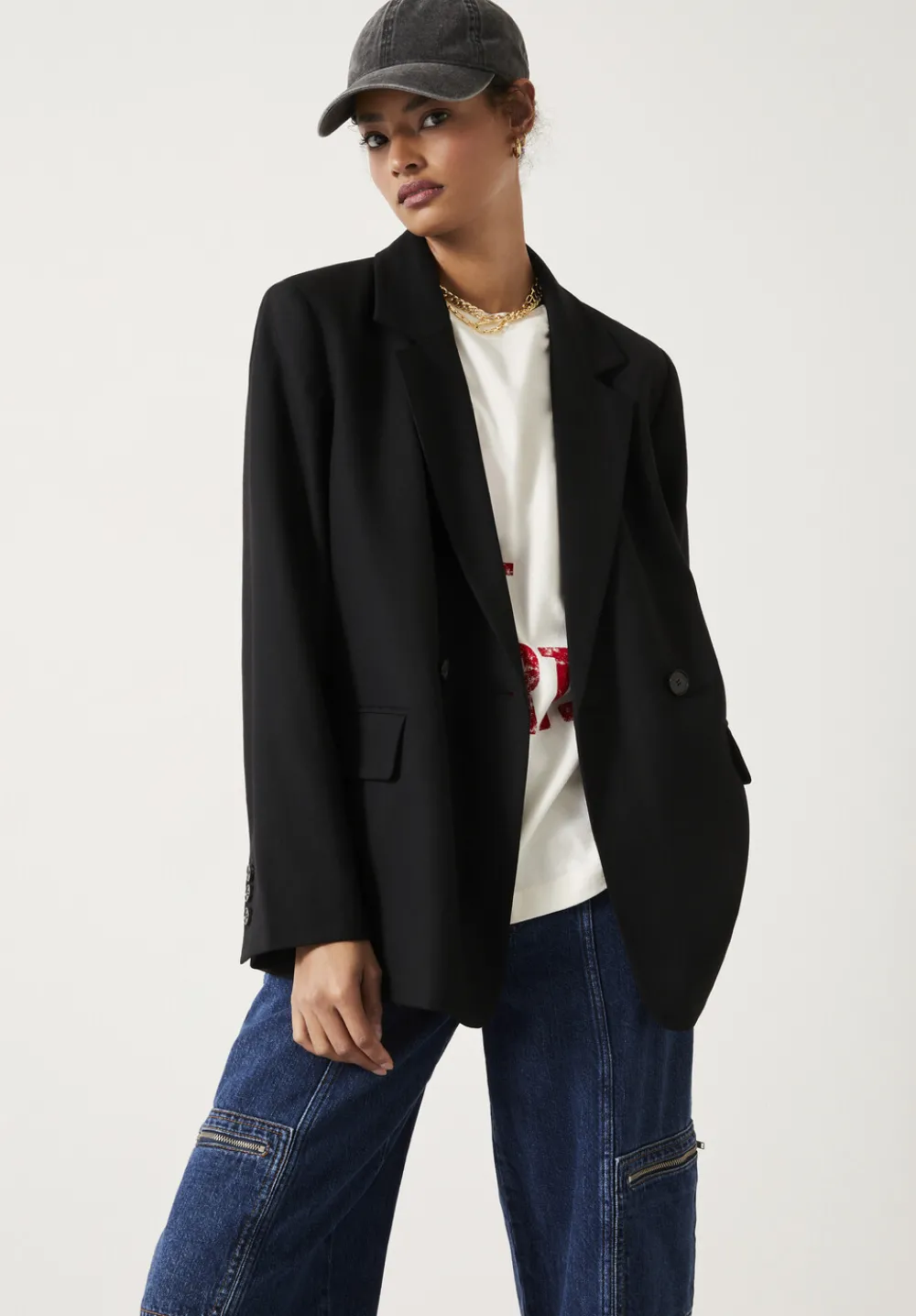 hush Jackets & Coats|Double Breasted Wool Blend Blazer Black