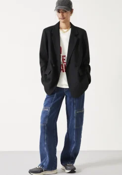 hush Jackets & Coats|Double Breasted Wool Blend Blazer Black
