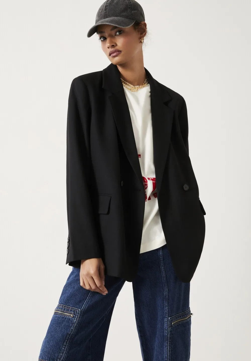 hush Jackets & Coats|Double Breasted Wool Blend Blazer Black