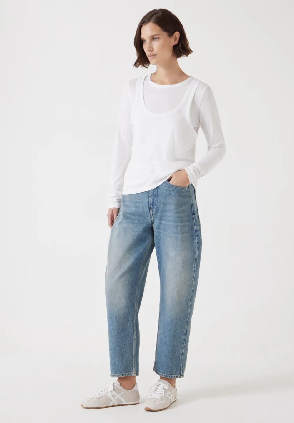 hush Tops & T-Shirts|Double Layer Long Sleeve Top White