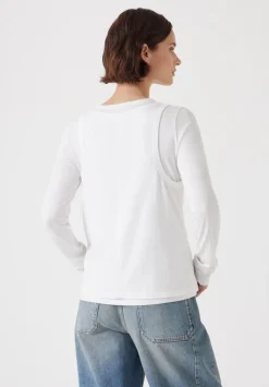 hush Tops & T-Shirts|Double Layer Long Sleeve Top White
