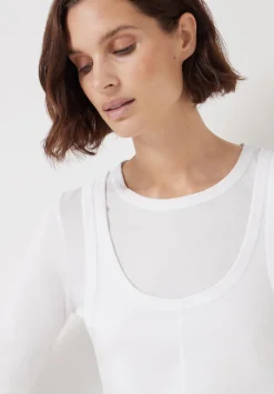 hush Tops & T-Shirts|Double Layer Long Sleeve Top White