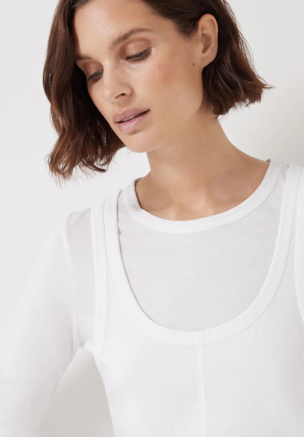 hush Tops & T-Shirts|Double Layer Long Sleeve Top White