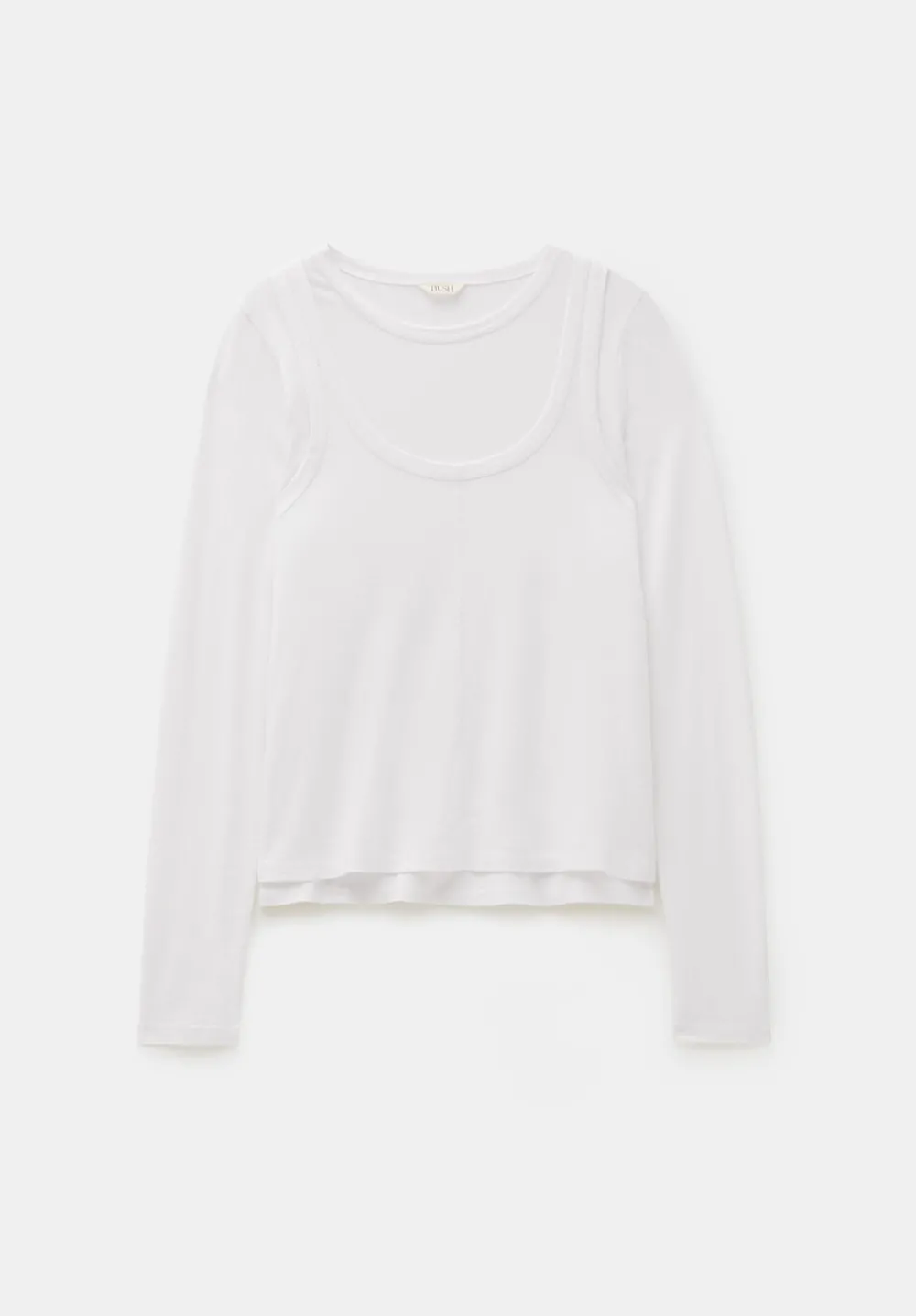 hush Tops & T-Shirts|Double Layer Long Sleeve Top White